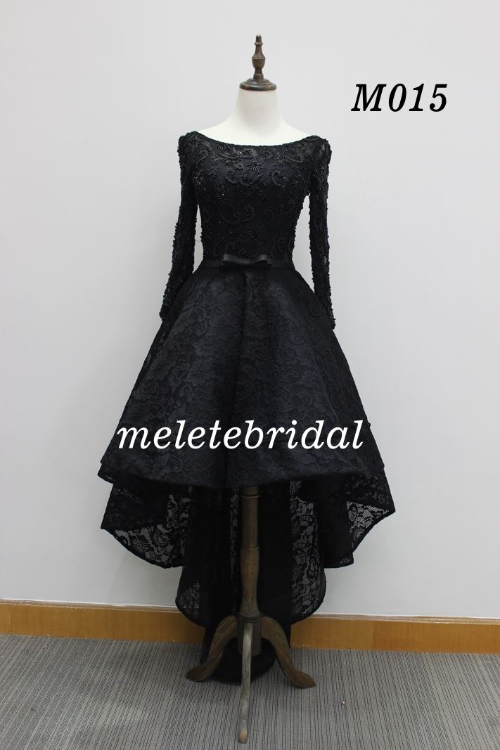 Black sleeves cocktail dress with lace and beading details