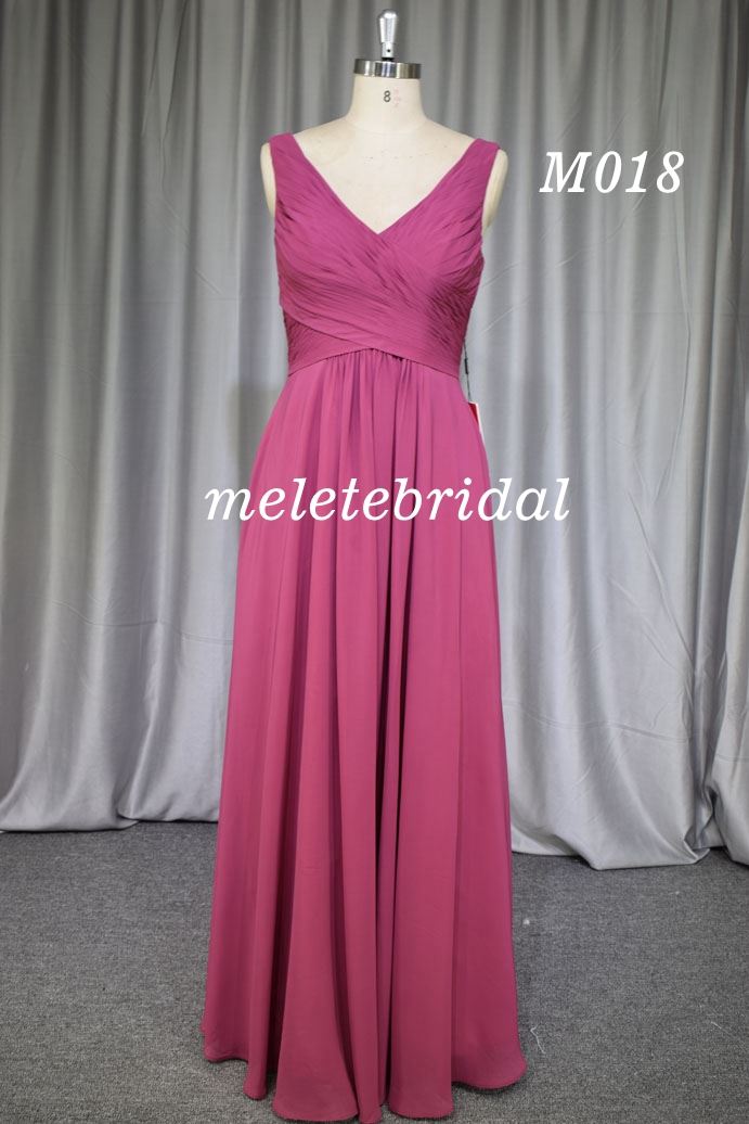 New design V neckline chiffon bridesmaid dress