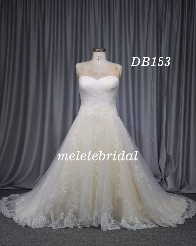 Champagne color gorgeous bridal gown sweetheart Neckline with nice lace and bright beading