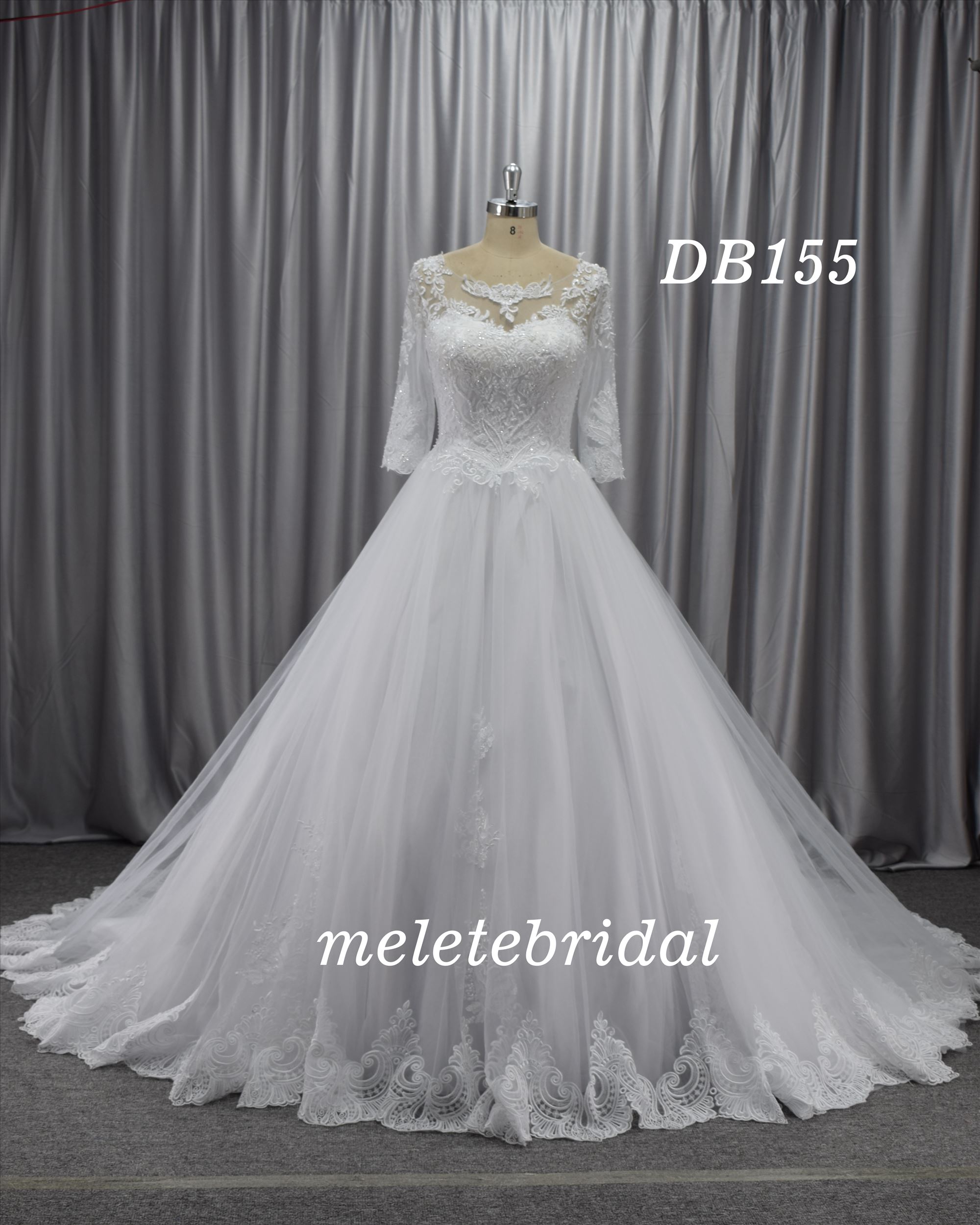 Long sleeves customer made A line bridal gown guangzhou factory real made