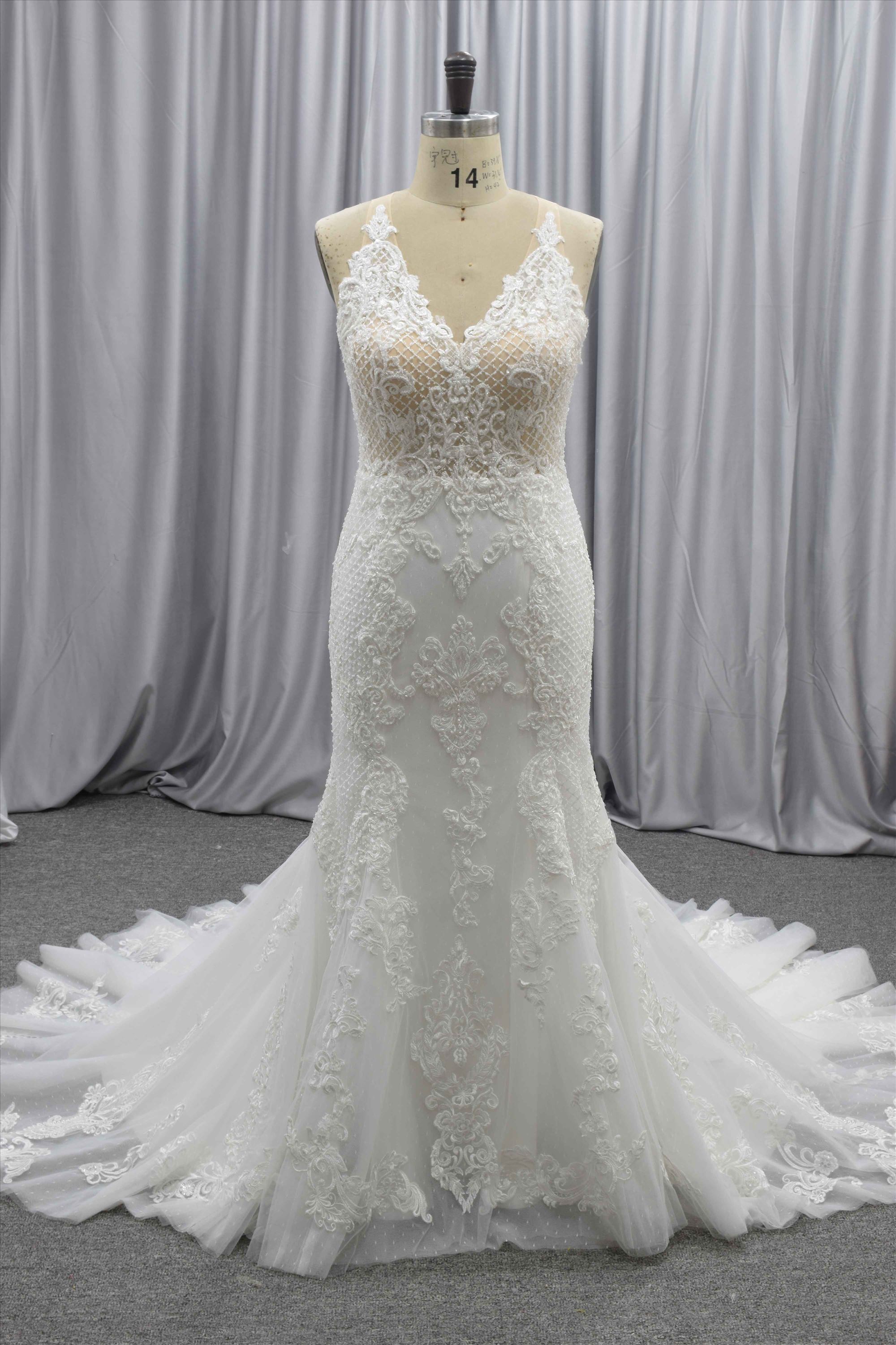 Feminine Gorgeous Mermaid wedding dress sexy fit and flair bridal gown