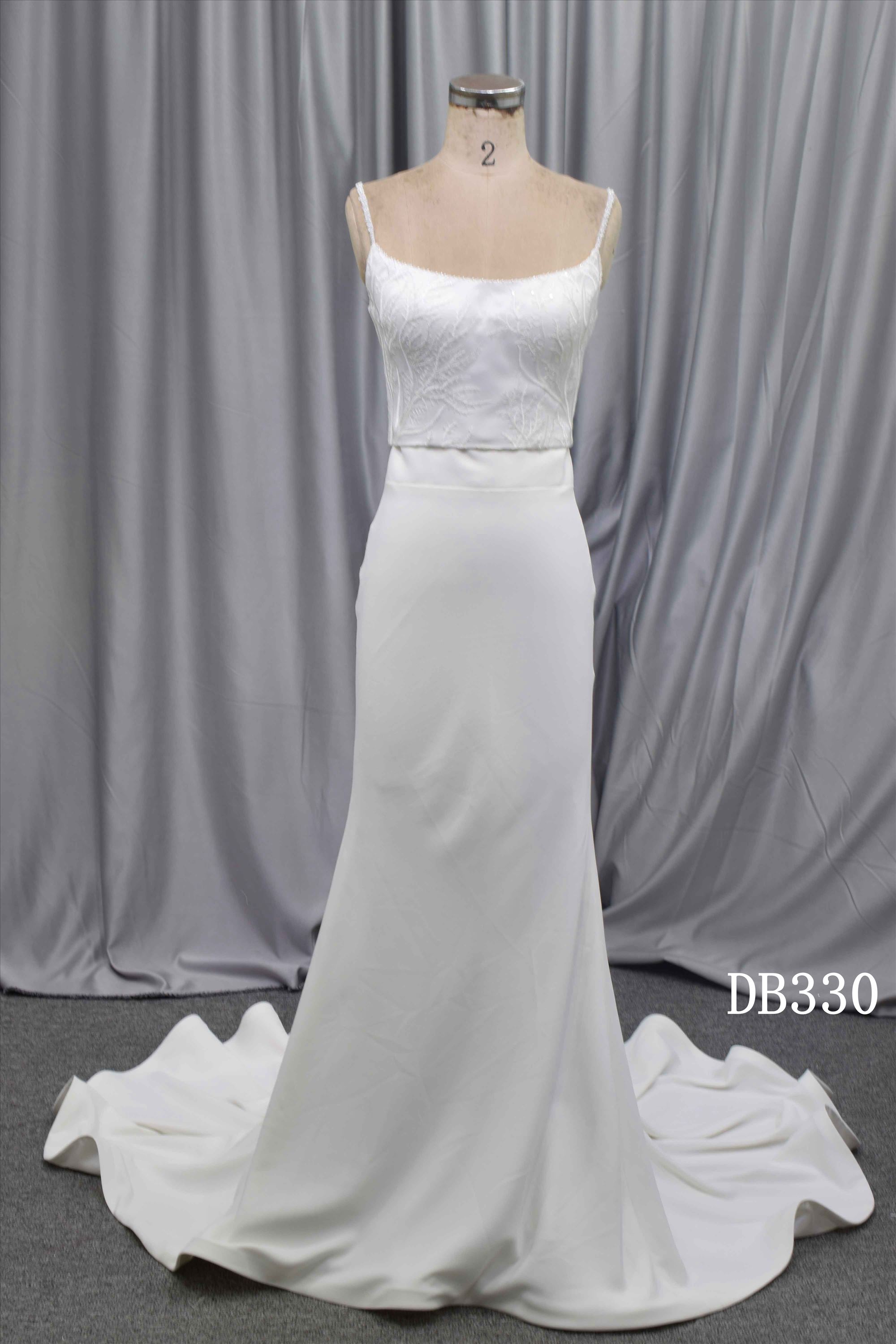 2 in 1 wedding dress crepe dress with lace bodice