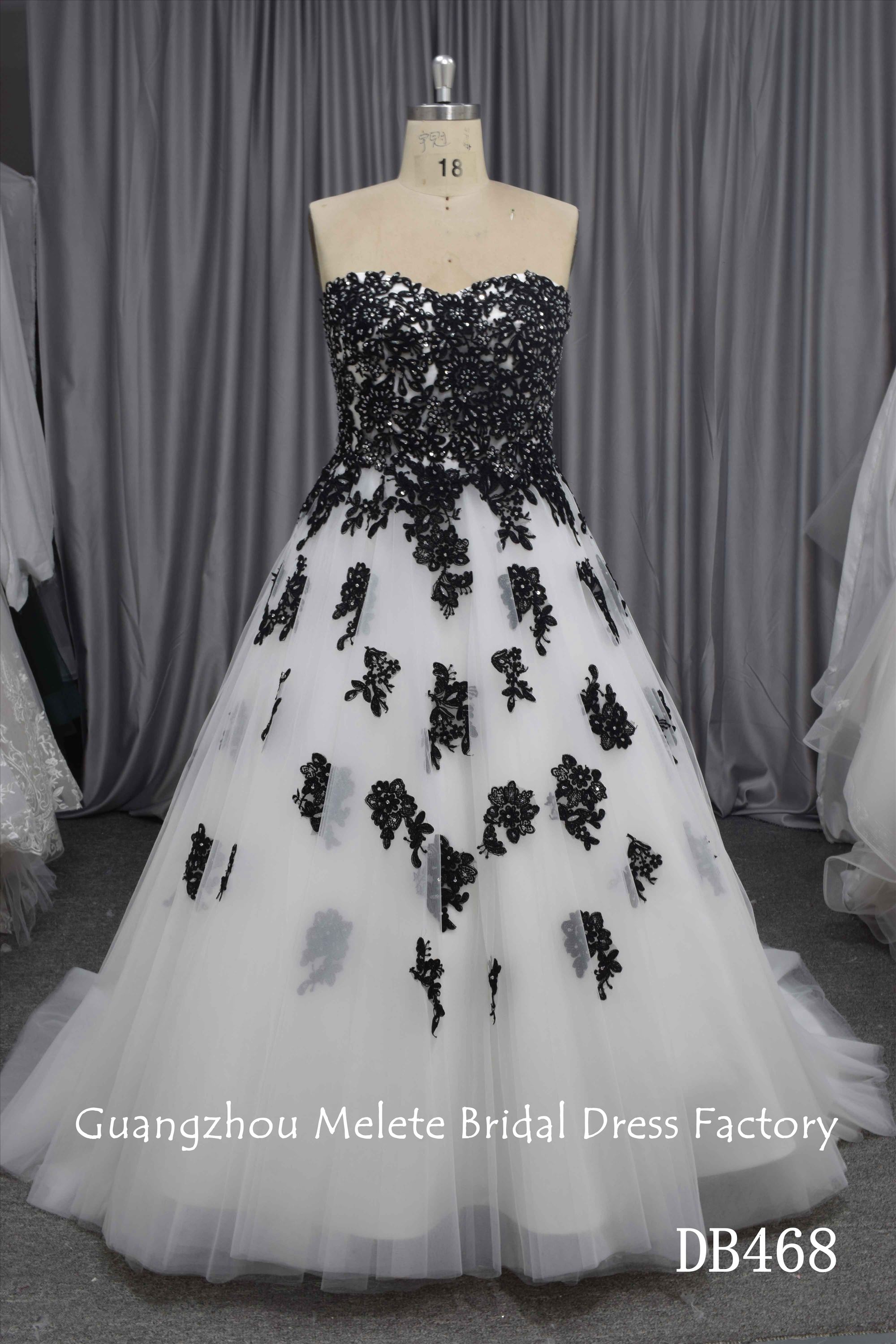 Black lace ivory fabric ball gown bridal dress