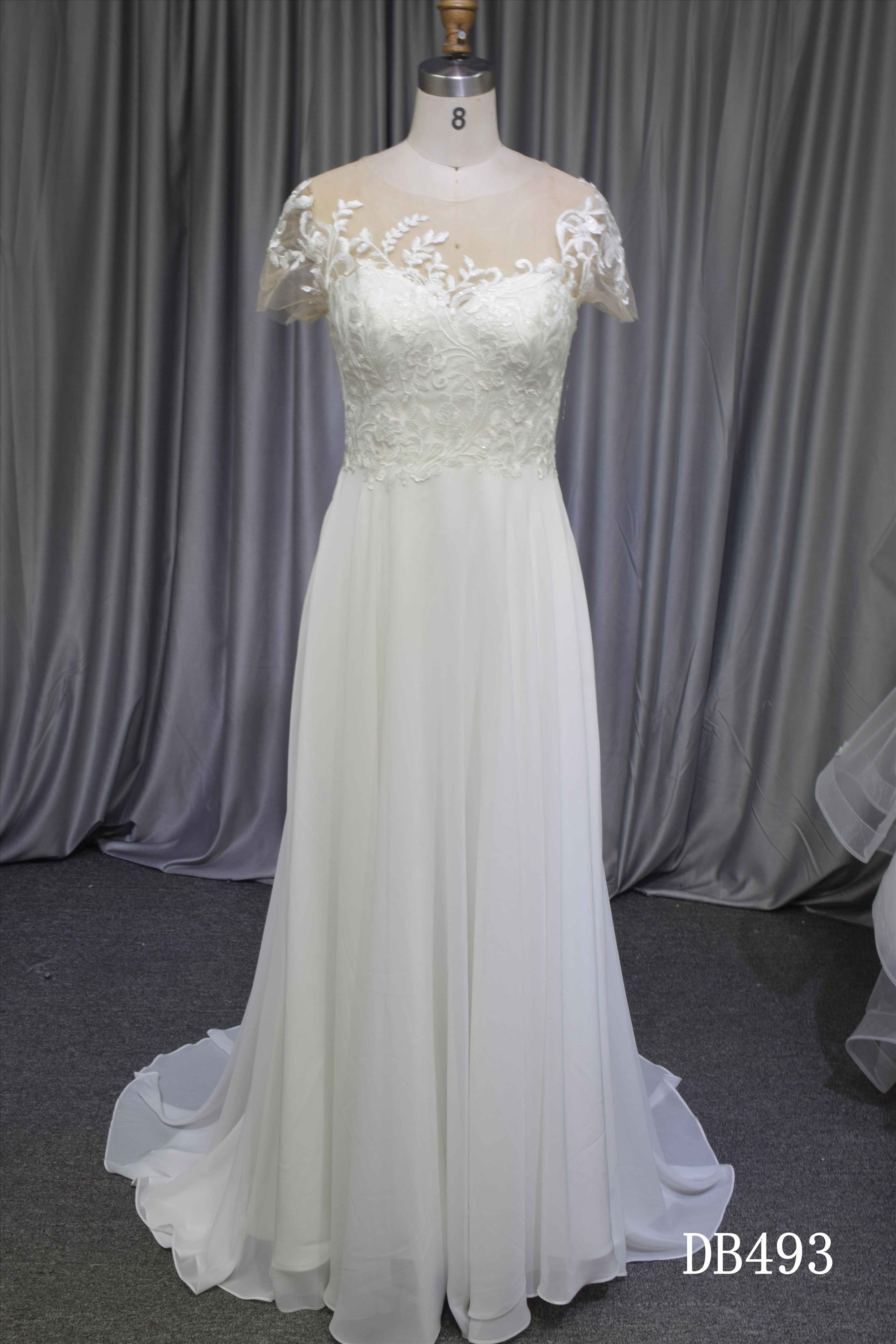 Cap sleeves chiffon A line bridal dress