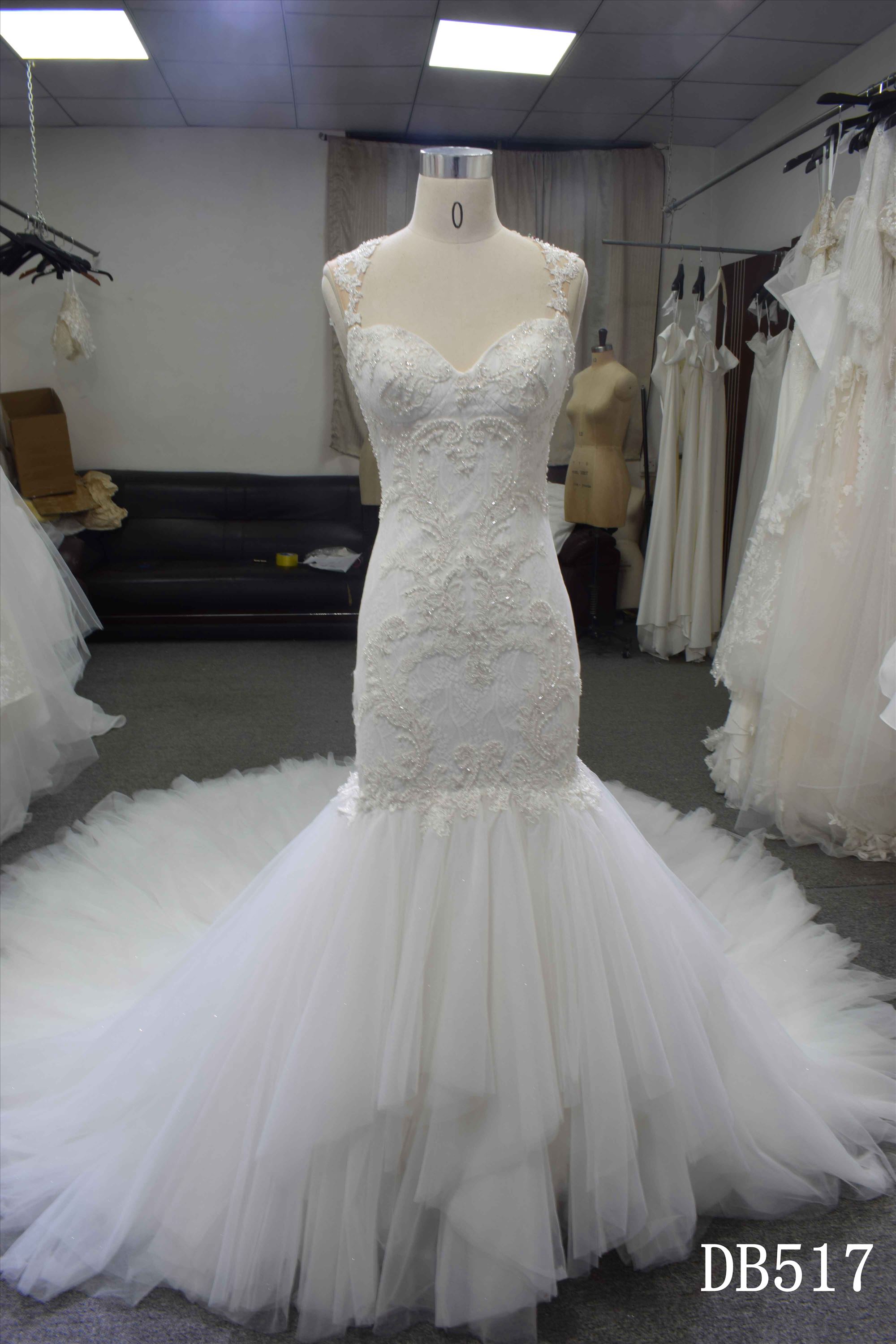 Long train Mermaid style wholesale wedding dress with nice lace