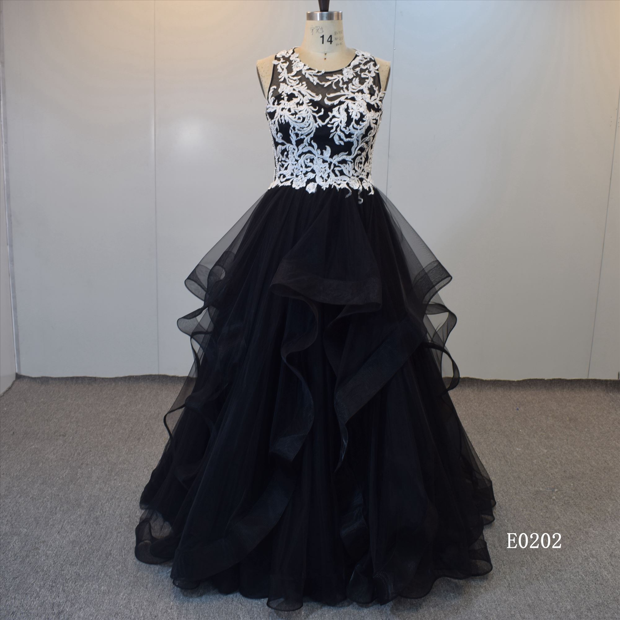 Black Bridal Gown Evening Dress With Ruffle Train Ball Gown Dress For Women