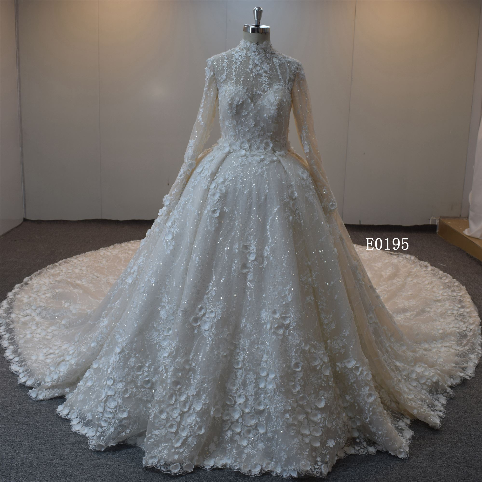 Long Sleeve Bridal Dress With Church Train Ball Gown Dress For Women