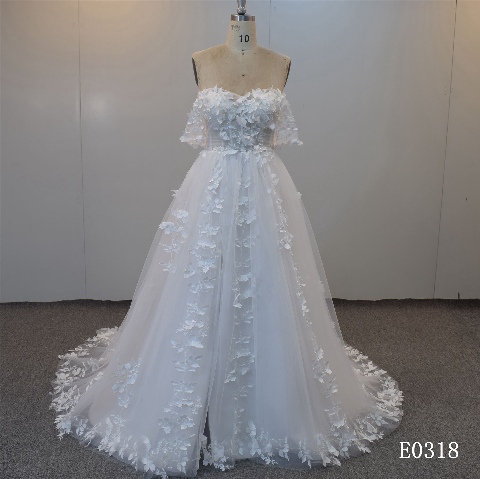 Off-Shoulder Wedding Gown Ivory Chapel Train Dress Bridal