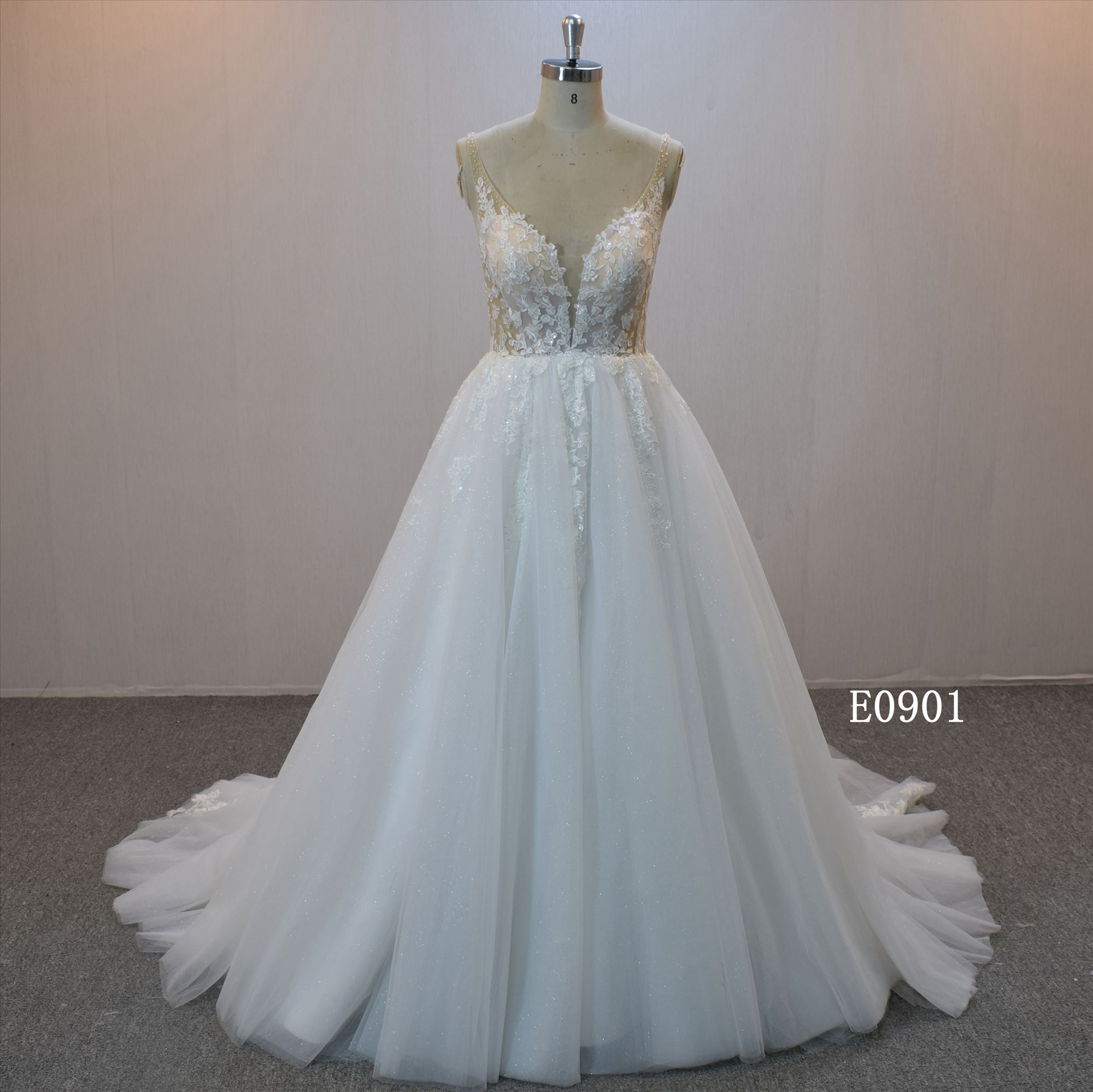 New design A-line bridal dress guangzhou factory made elegant Lace Sequins bridal dress