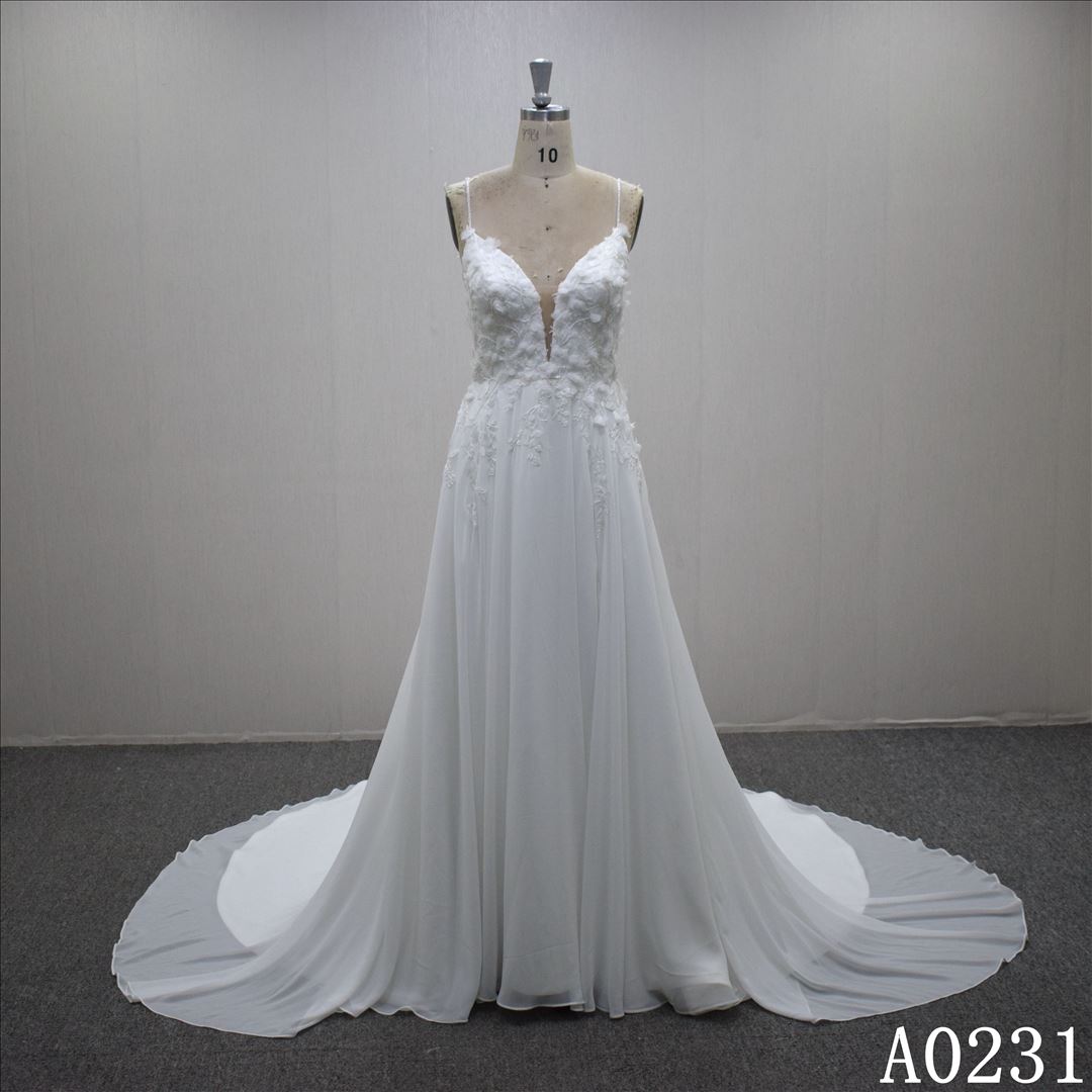 Princess A-line bridal dress guangzhou factory made 3D lace appliqued  bridal dress