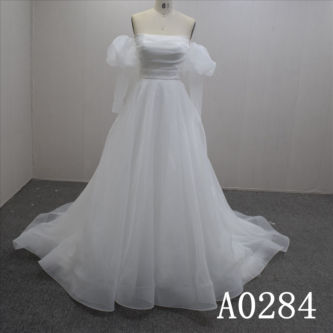 Summer Graceful Off-shoulder Tulle A line Hand Made Bridal Dress