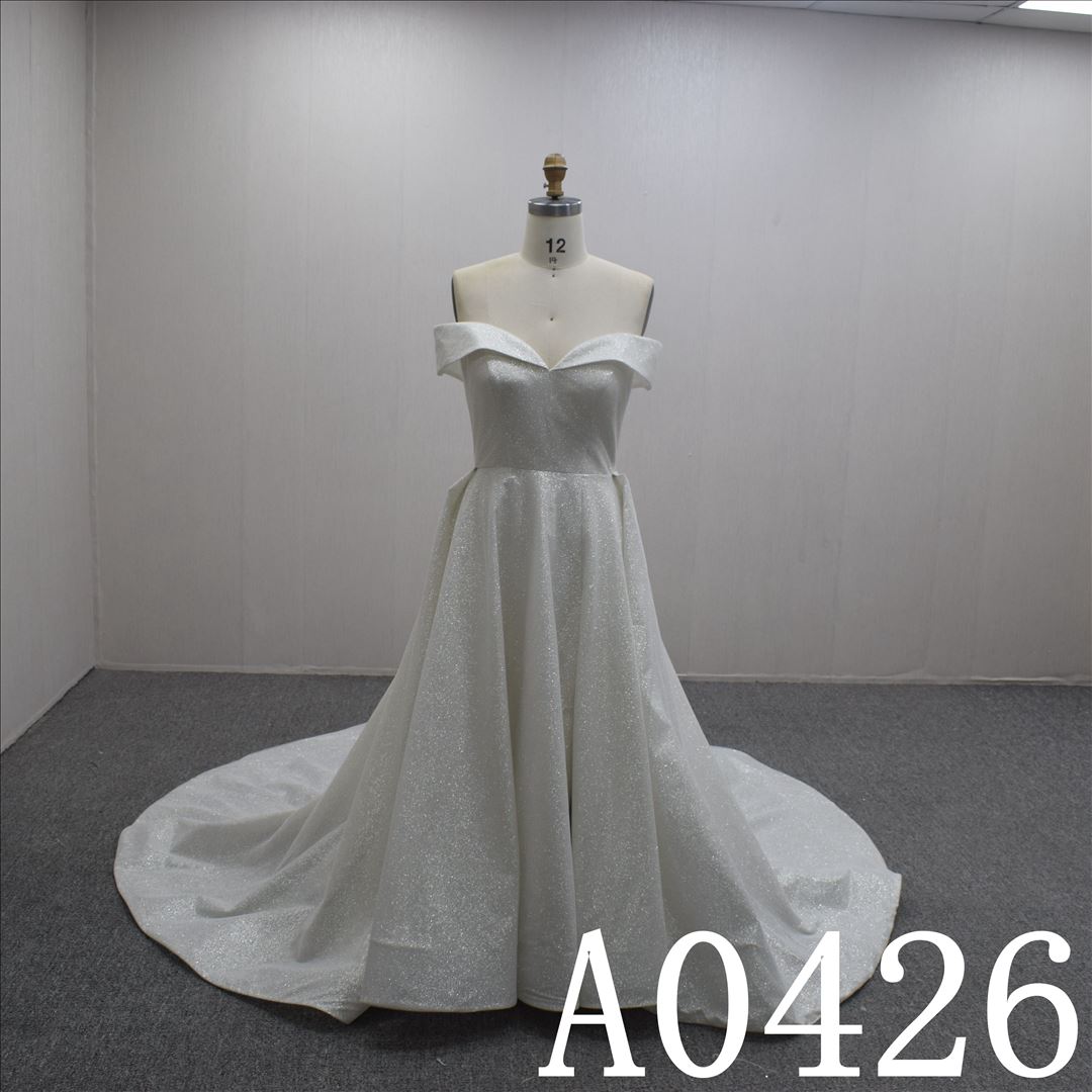 Princess A-line Short Sleeves With Off Shoulder  Hand Made Bridal Dress