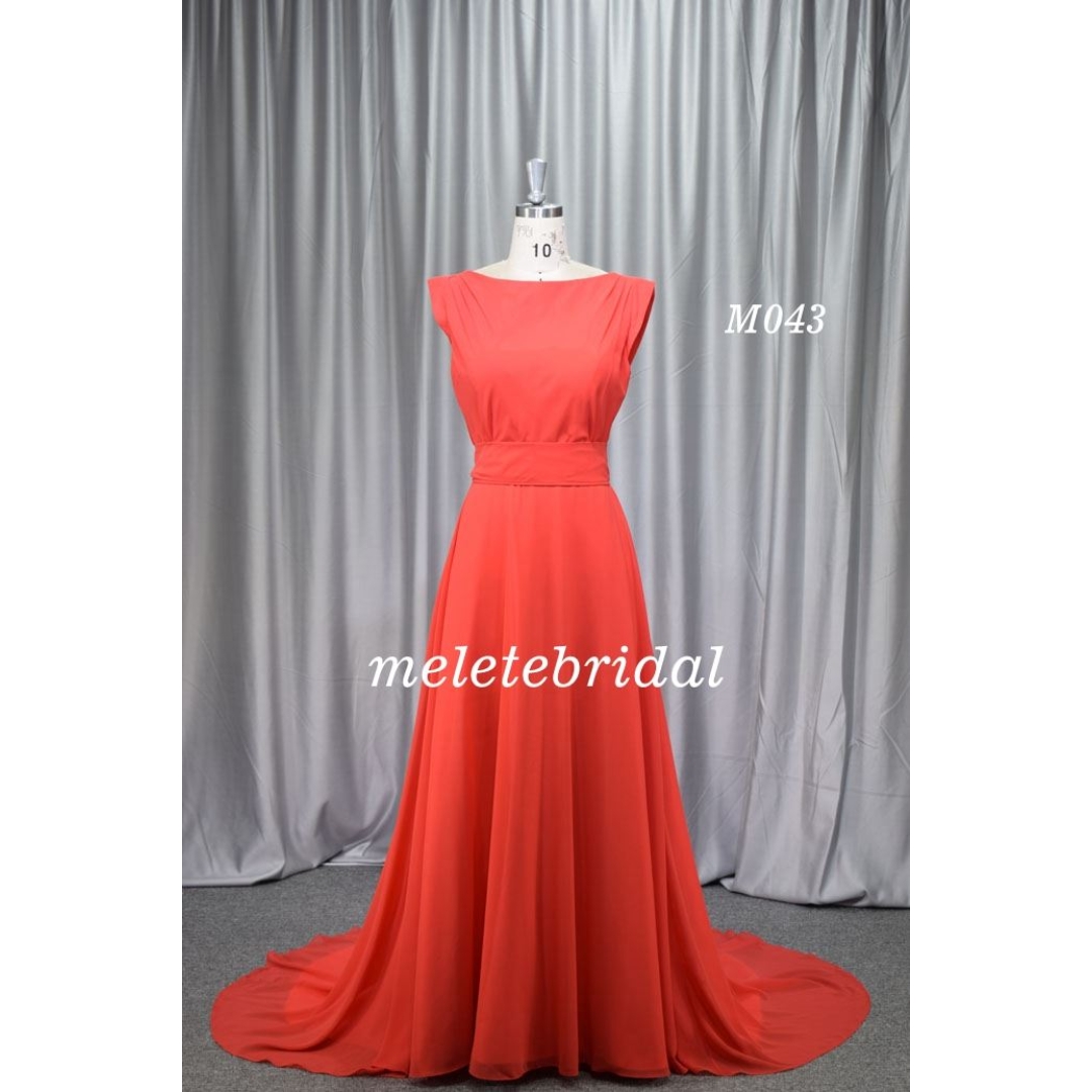 chiffon fabric elegant cocktail dress with small train