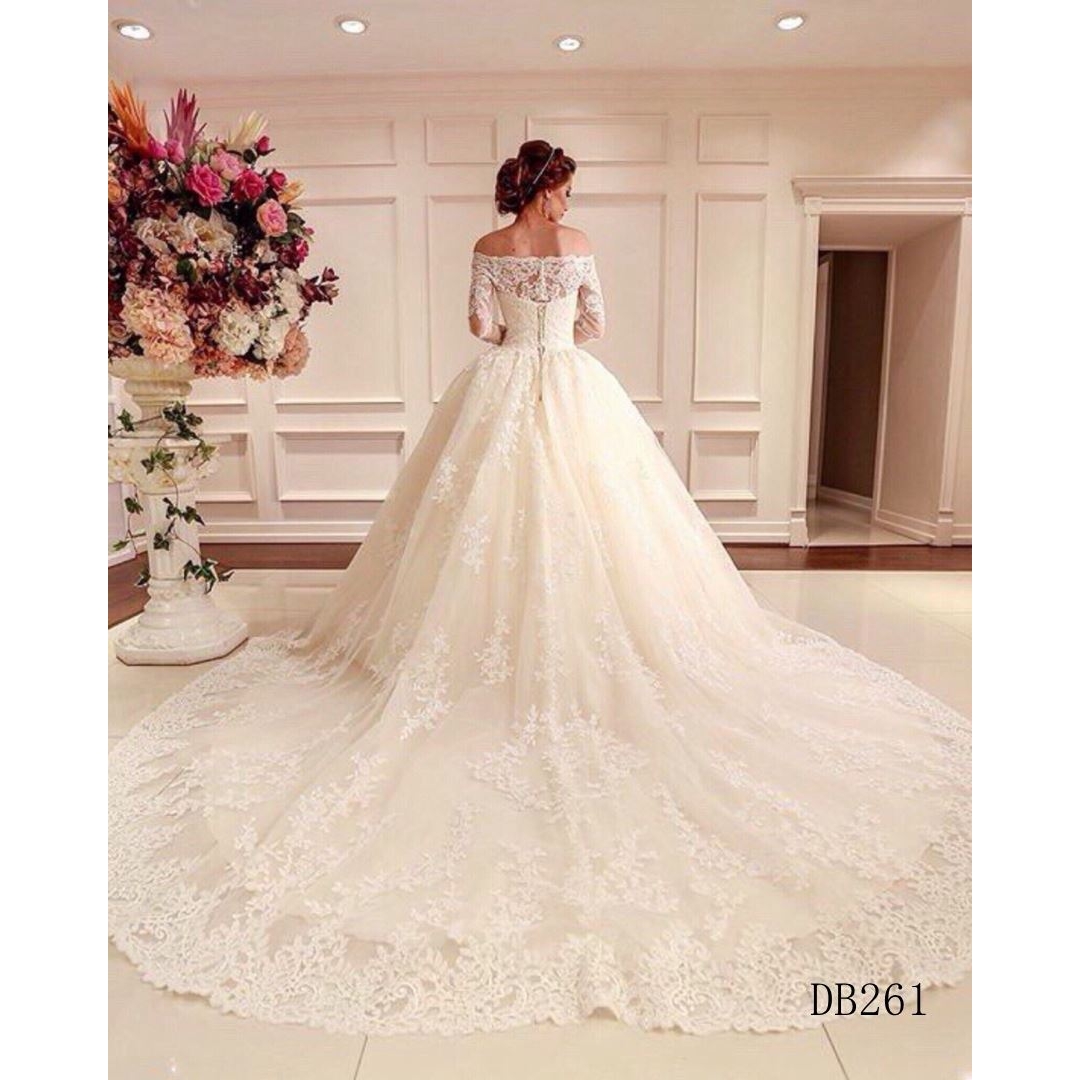 Custom made princess style straight neckline wedding dress with long sleeves hot sell