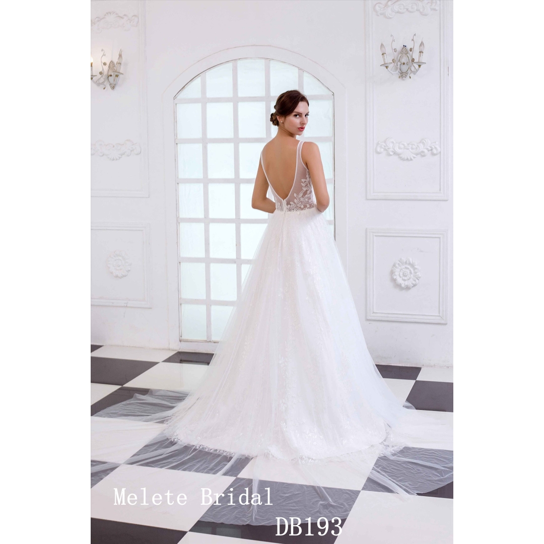 DB193 Open back beach style lace A line elegant factory made bridal gown