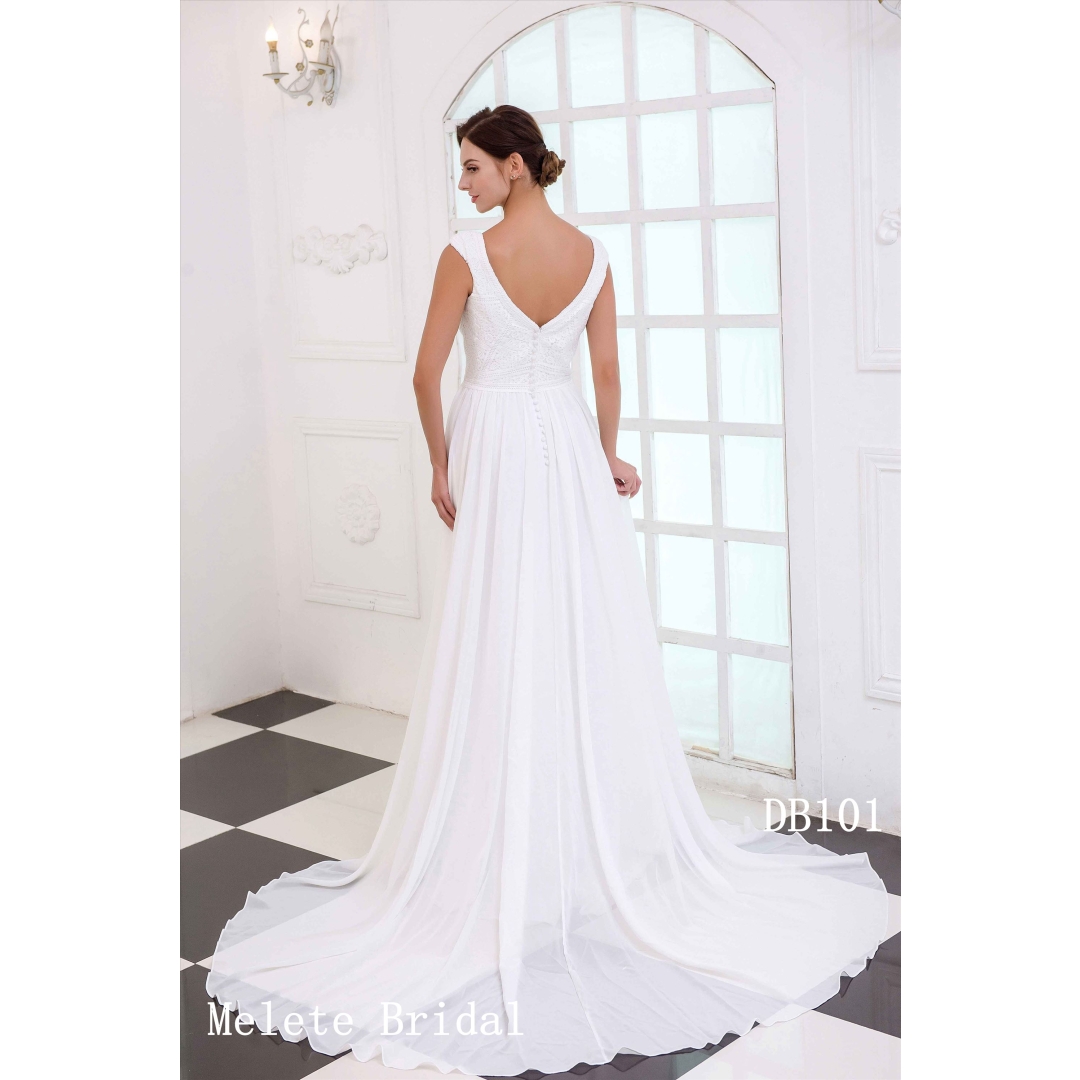 Chiffon fabric A line princess style V neckline new design bridal gown