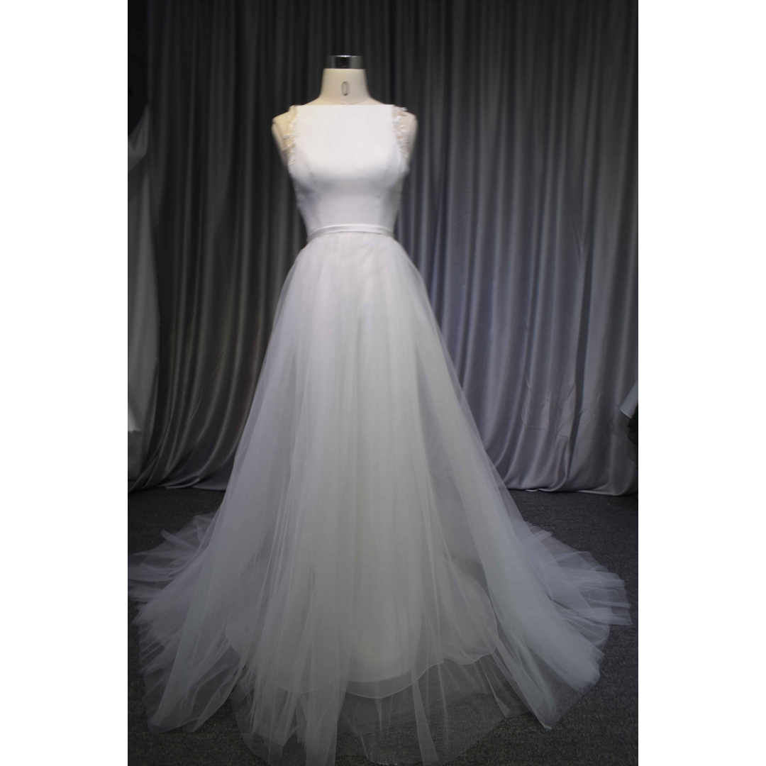 Chiffon mermaid gown with detachable train wedding dress