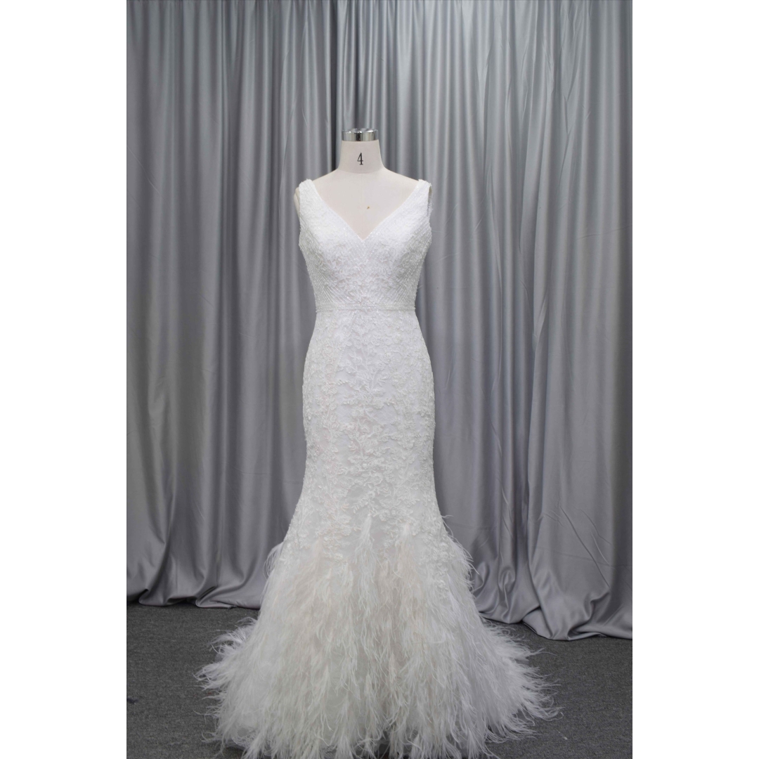 Latest design feather mermaid wedding dress hot sell bridal gown