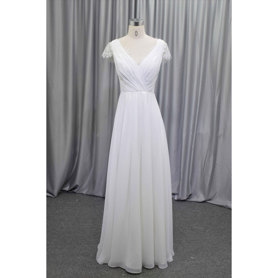 Simple  Elegant chiffon bridal gown with a key hole back