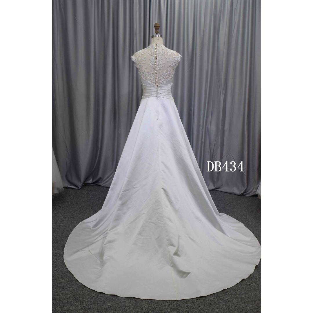 Sheath chiffon elegant wedding dress lace illusion straps bridal gown