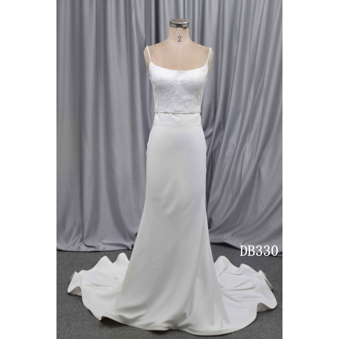 2 in 1 wedding dress crepe dress with lace bodice