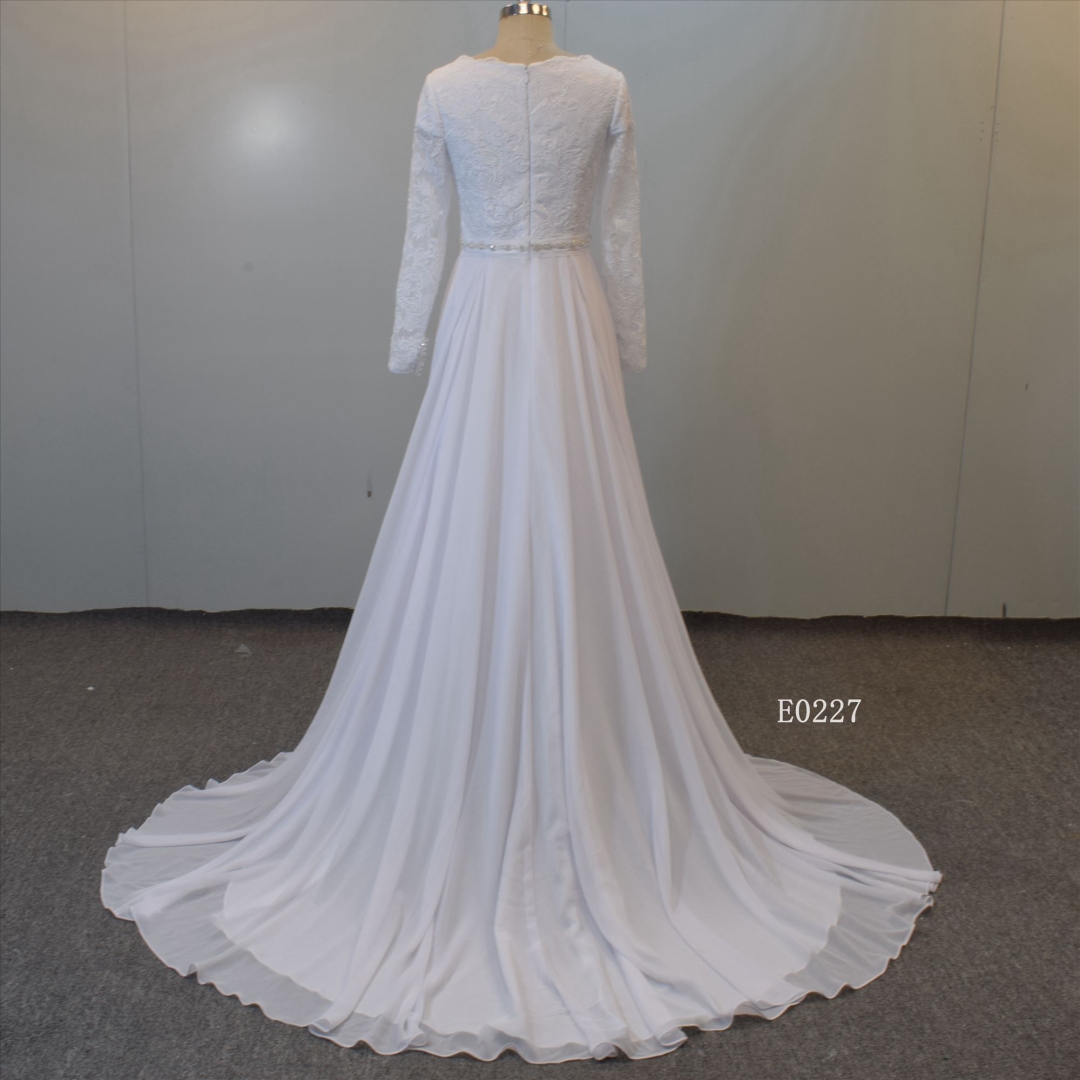 Long Sleeves A Line Bridal Gown wholesale wedding dress with beading sash