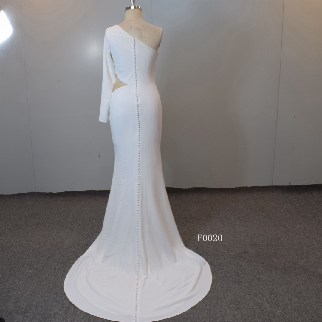 Asymmetric Neckline Mermaid Bridal Gown Long  Sleeves Hot Sell Bridal Gown