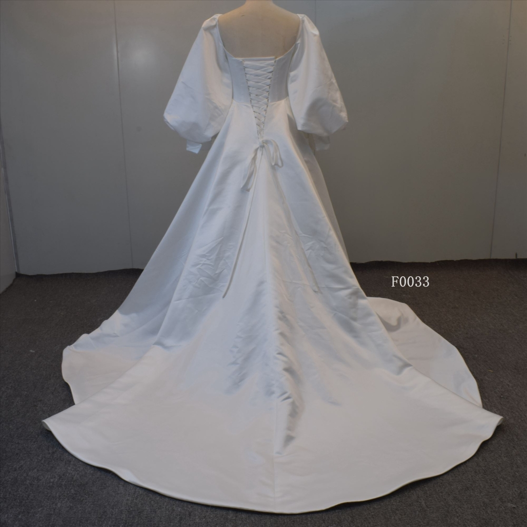 Puffy sleeves Satin Wholesale ball gown wedding dress Lace Up bridal dress