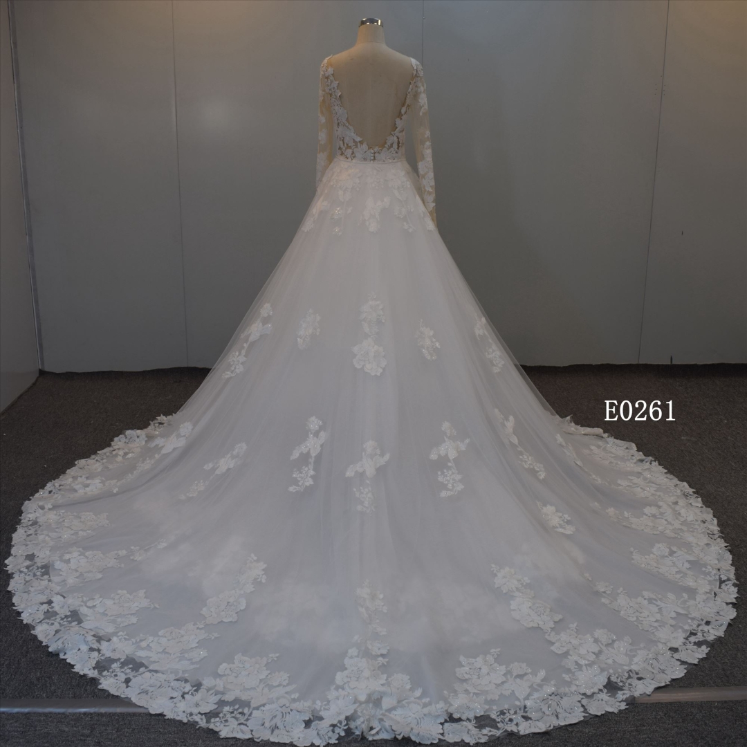 2021 Custom Mermaid With Long Sleeves Tulle Bridal Dress For Women