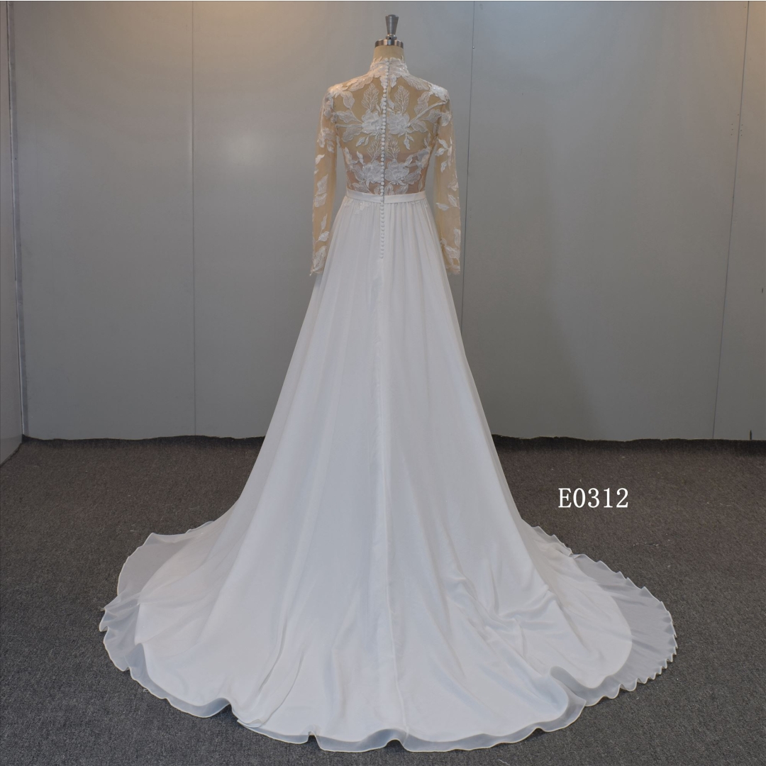 Pretty Hight Neckline Long Sleeve and Lace Bride Dress