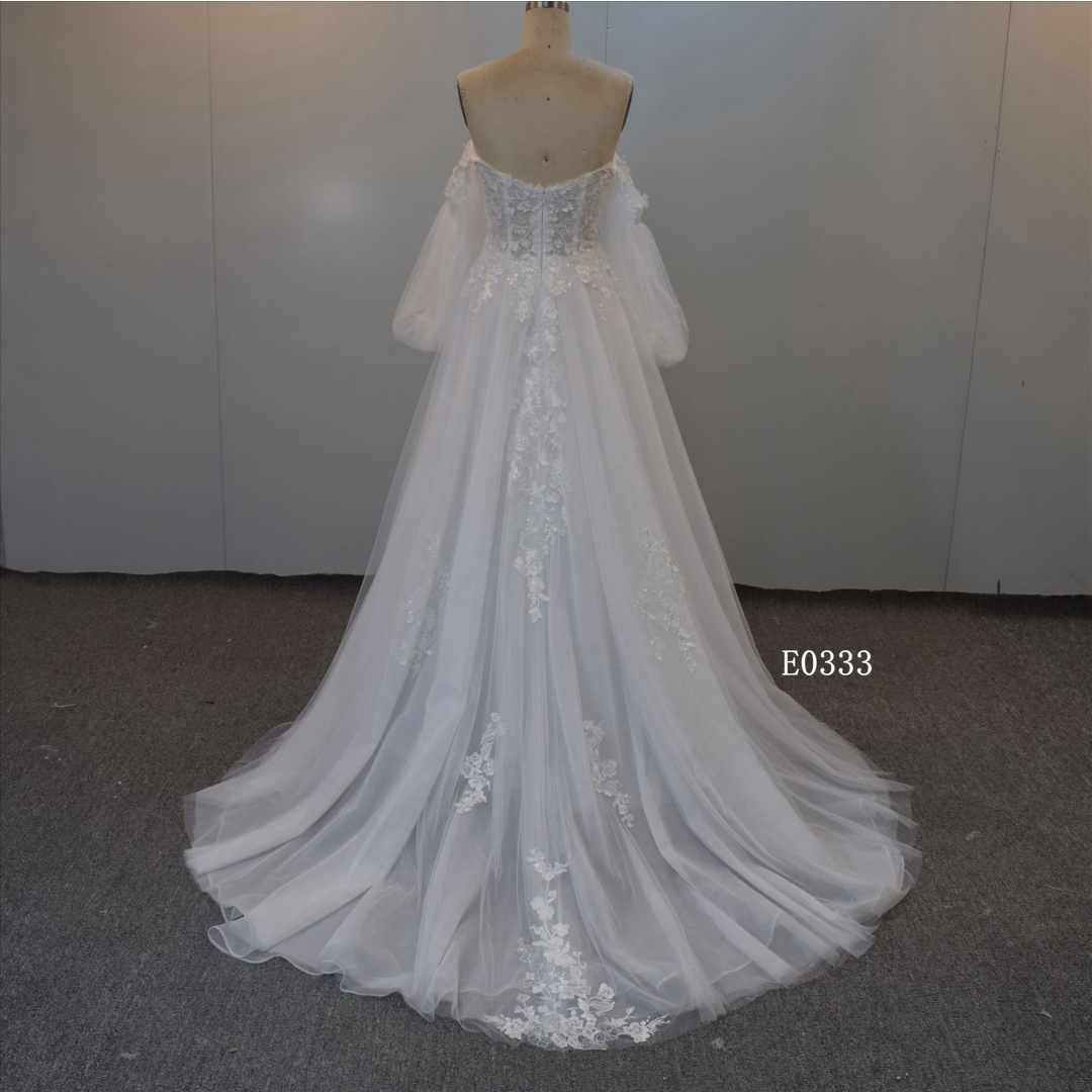 Strapless Wedding Dress With Puff Sleeves Bridal Dress