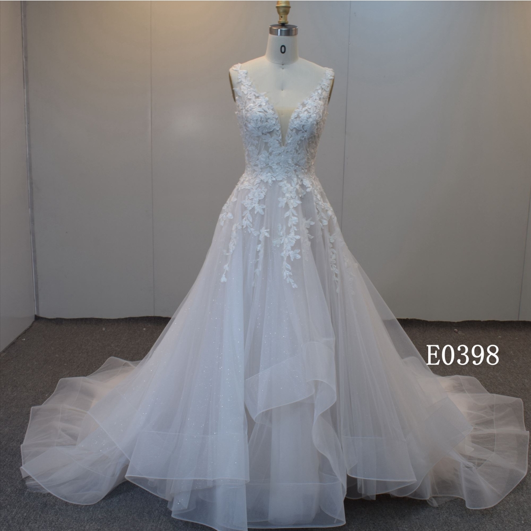 2022 Female Slim Bridal Dress And High Quality Shining Tulle Wedding Gown Party