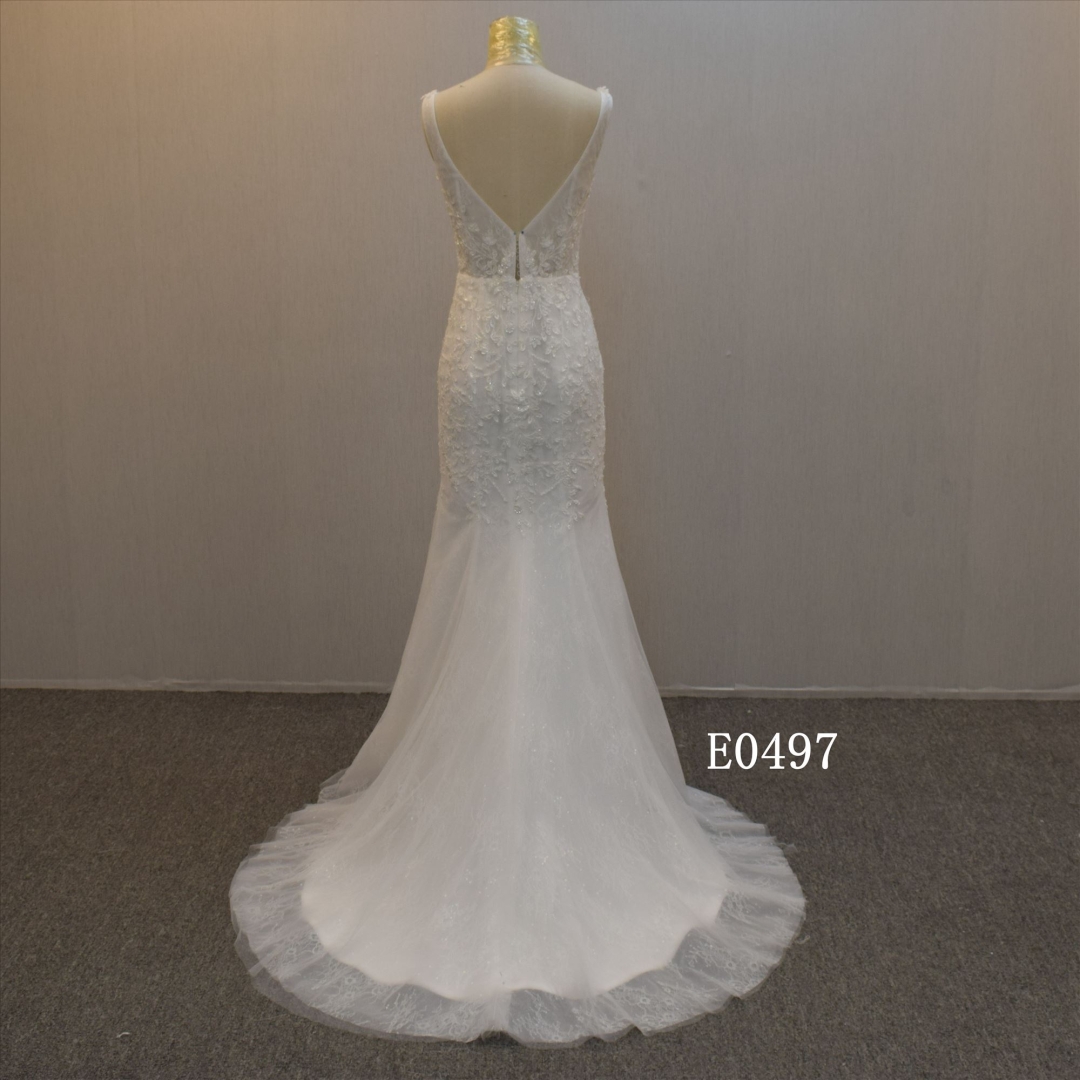 V neckline bridal dress with over skirt wedding dress for women