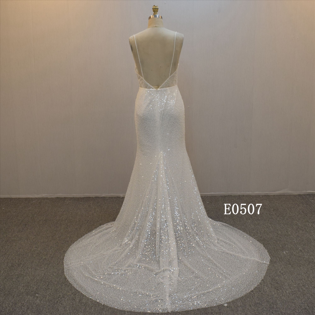 Custom Beaded Mermaid Bridal Dress And High Quality Backless Wedding Dress With Over Skirt