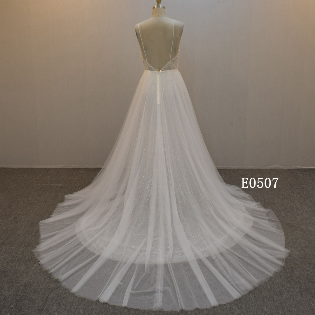 Custom Beaded Mermaid Bridal Dress And High Quality Backless Wedding Dress With Over Skirt