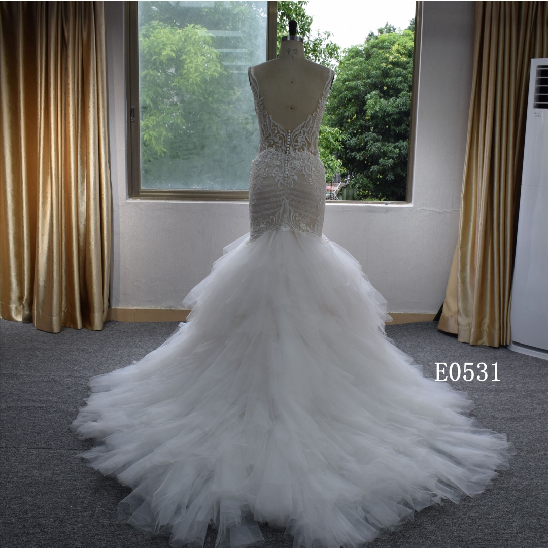 2022 New Style Ruffles Train  Mermaid Dress  Hot Sell Wedding Dress For Women