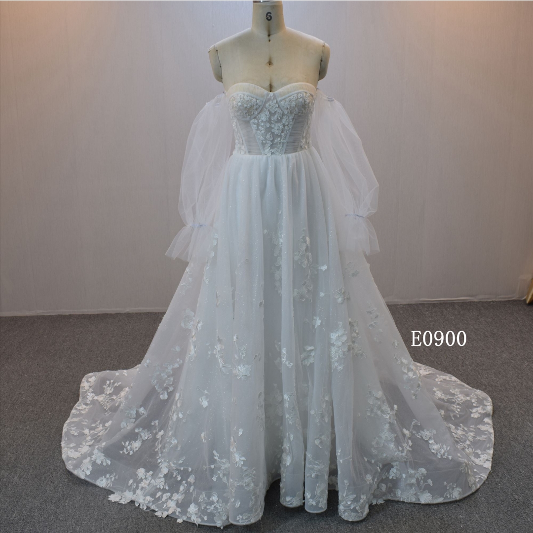 New design A-line bridal dress guangzhou factory made elegant Lace bridal dress