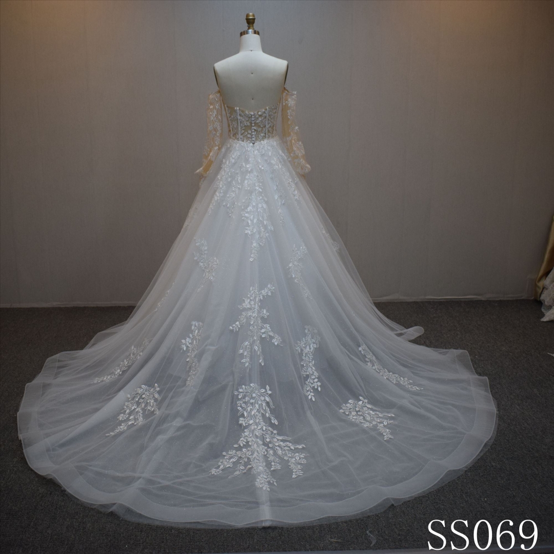 Lastest design A-line bridal dress guangzhou factory made Lace  bridal dress