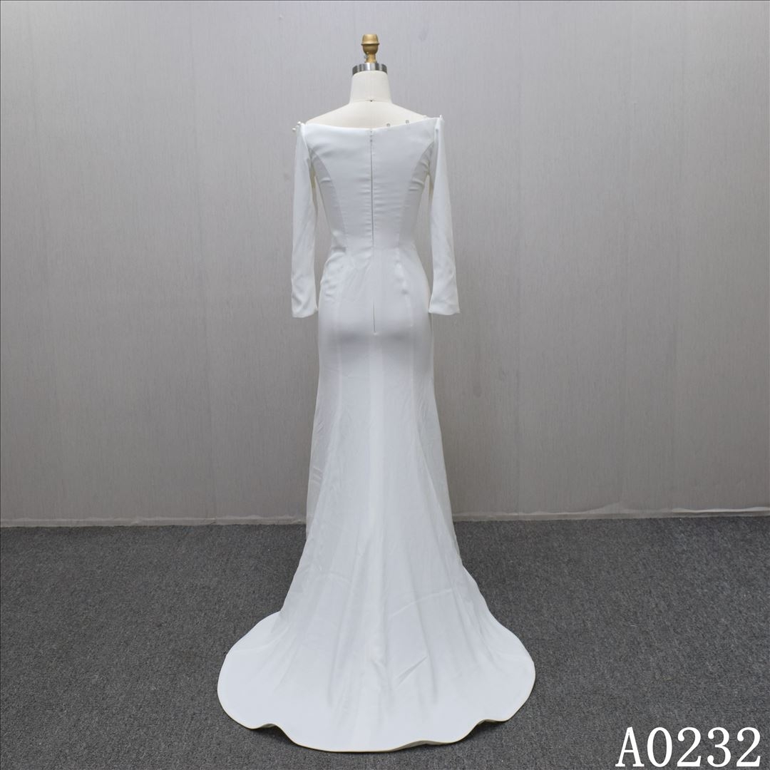 simply A-line bridal dress guangzhou factory direct boat neck bridal dress