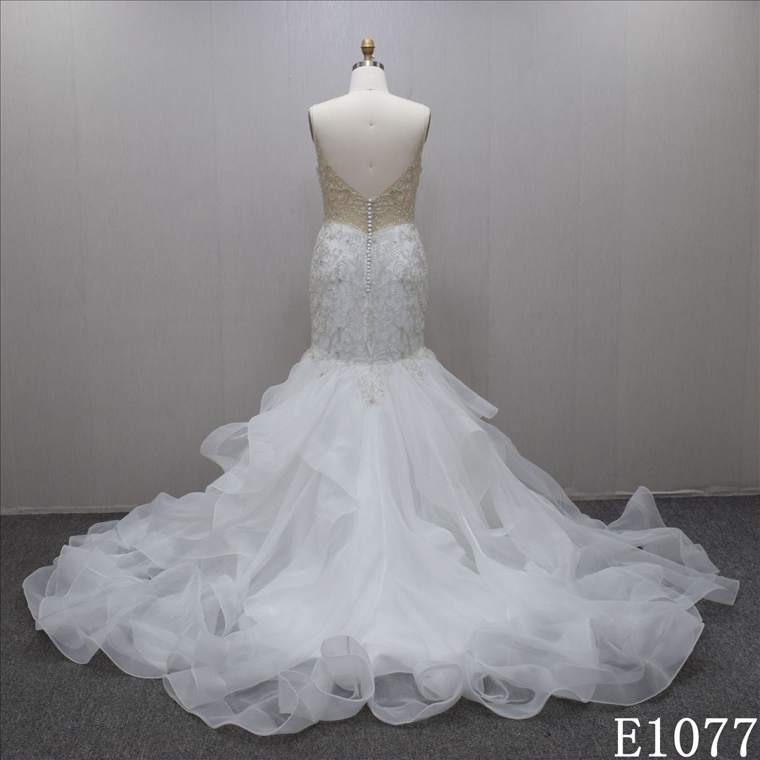 Special design Mermaid bridal dress  deep-v neck   factory made luxury  bridal dress