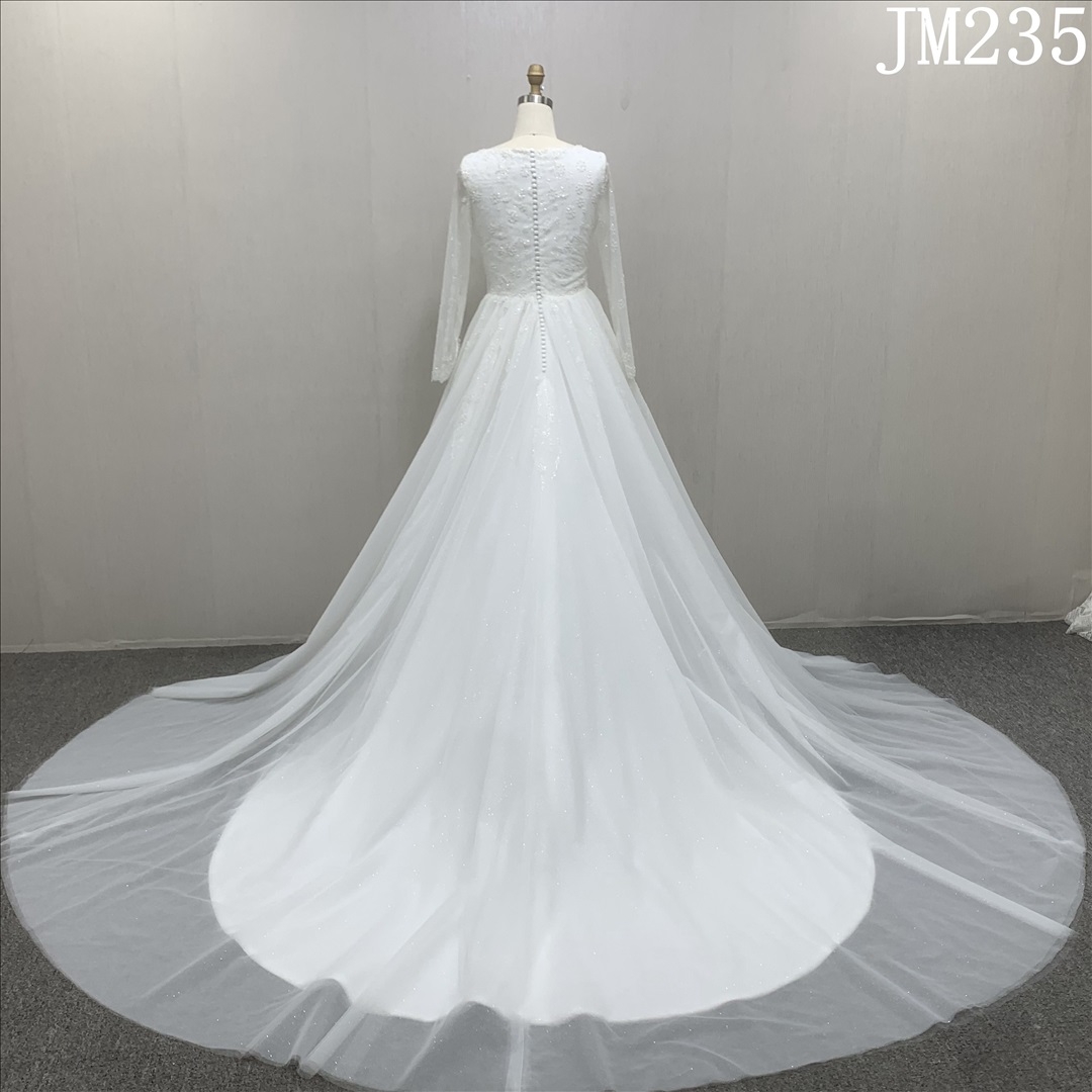 Factory sell Gorgeous A-line scoop  neck  sequins lace appliqued bridal dress