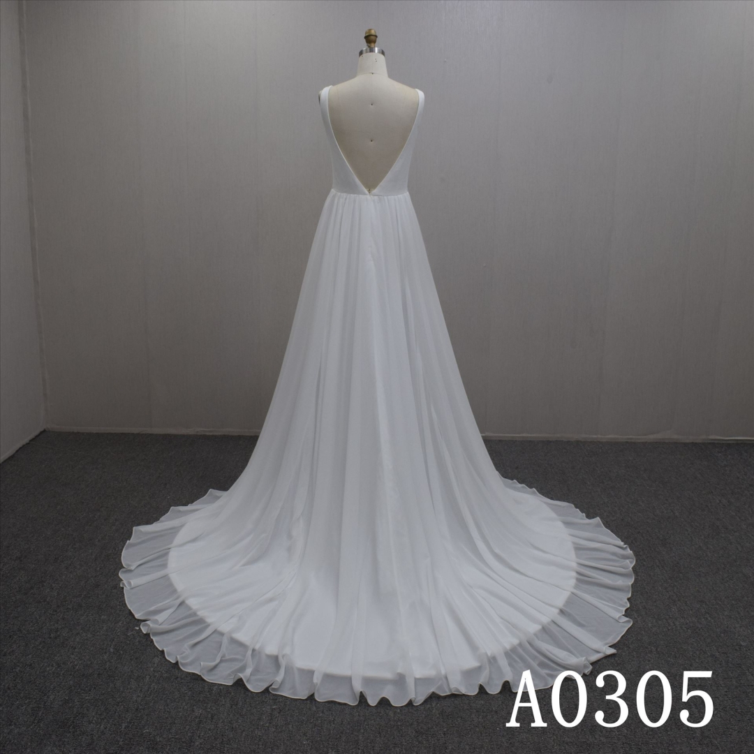 High Quality Summer Sexy Illusion Backless Chiffon Hand Made Wedding Dress