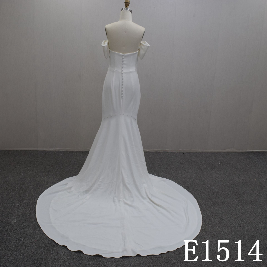 Graceful Off Shoulder Satin Mermaid Hand Made Bridal Dress