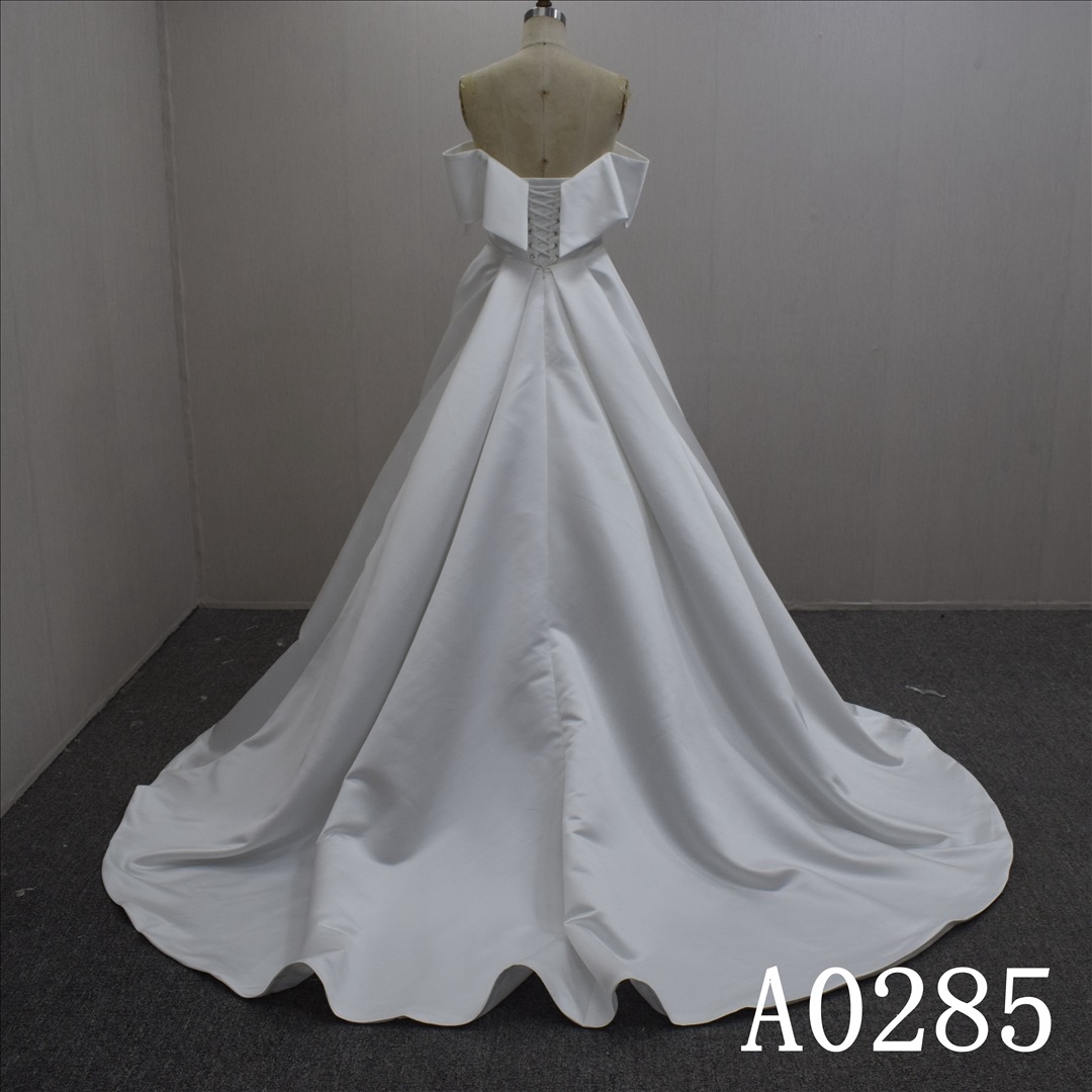 Summer Graceful Off-shoulder A line Satin Hand Made Bridal Dress