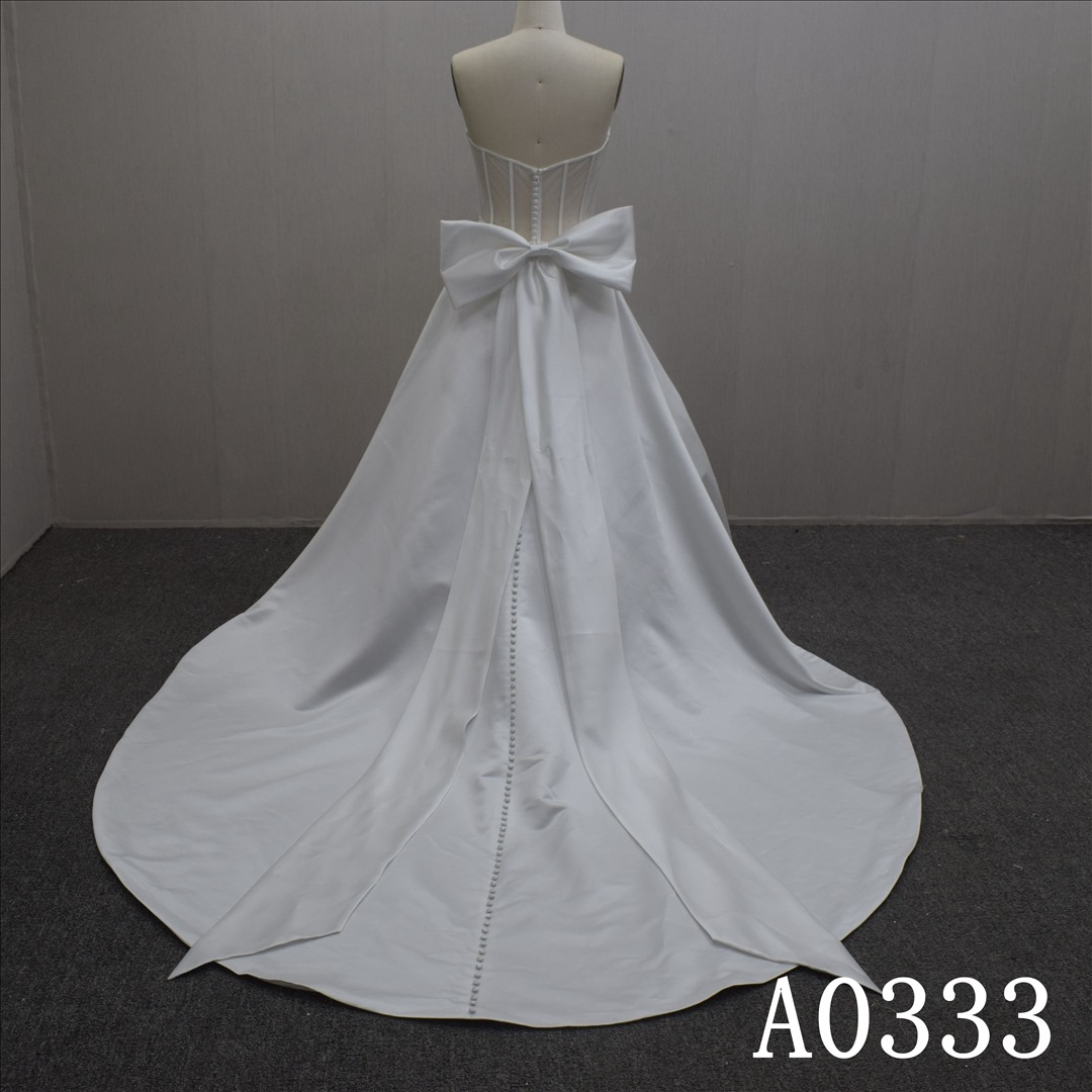 Summer Princess V-neck A-line Satin Hand Made Bridal Dress