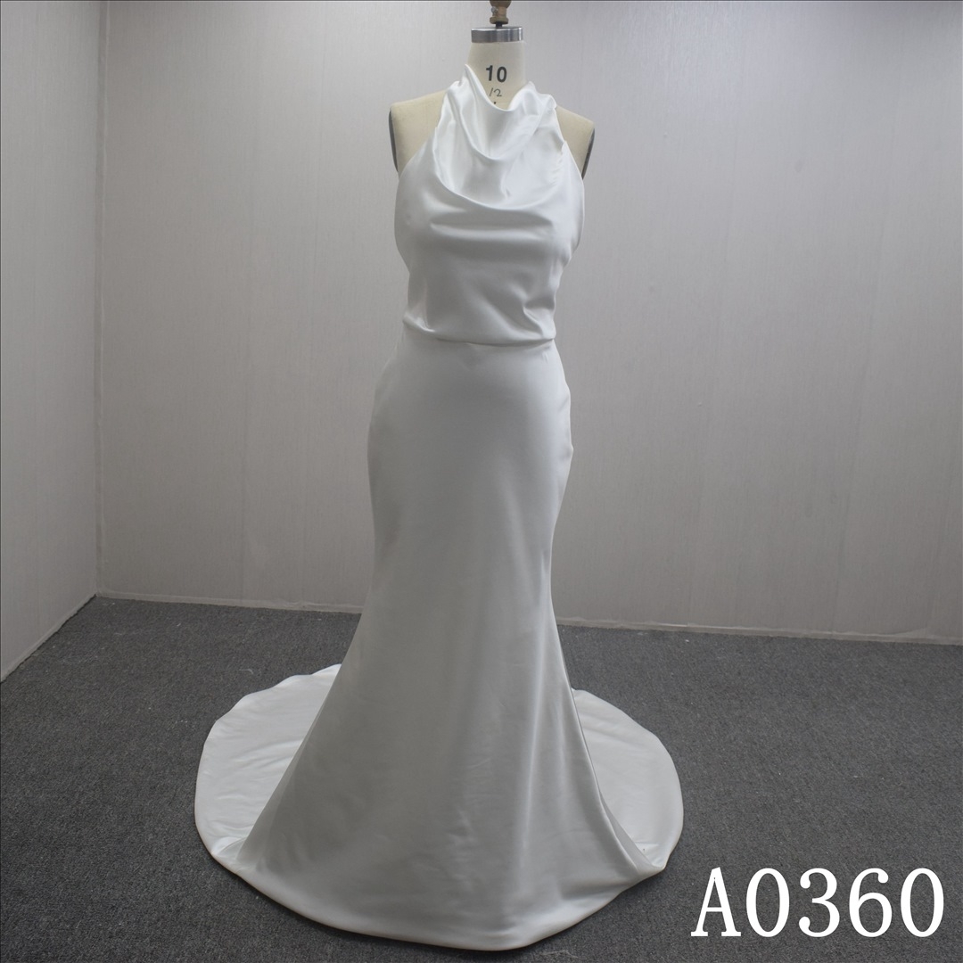 Hot Sell Halter Strap Satin Mermaid Hand Made wedding Dress