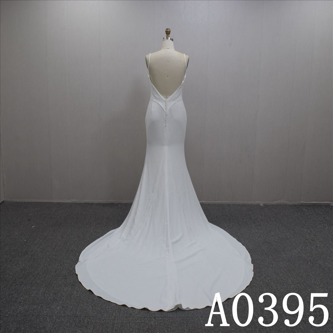 Custom Simple A-line  Sleeveless Satin Hand Made Bridal Dress