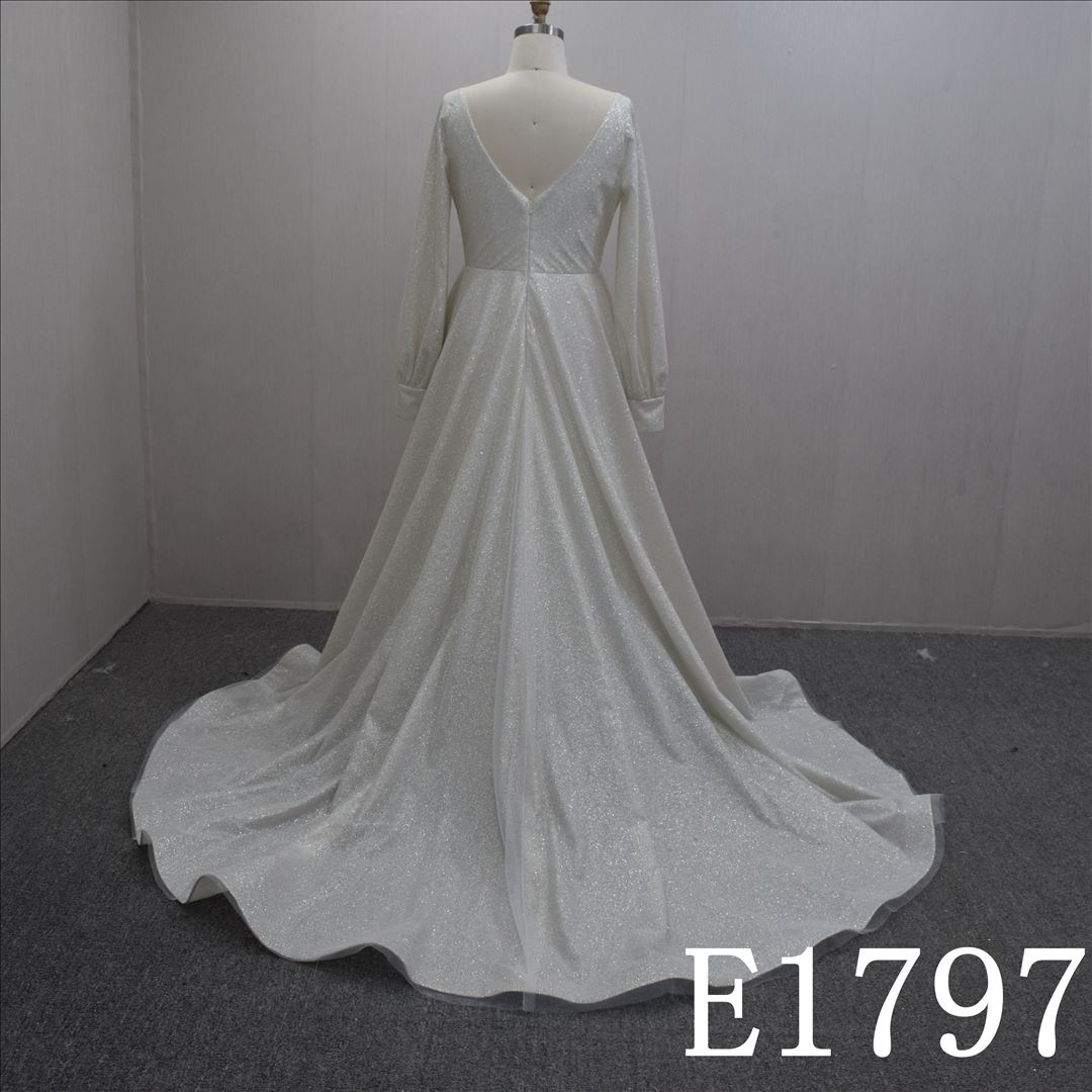 Special Design Long Sleeves Satin A-line Hand Made wedding Dress