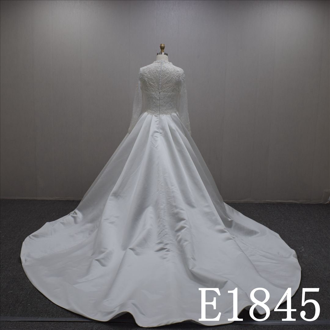 Special Design Long Sleeves Satin A-line Hand Made wedding Dress