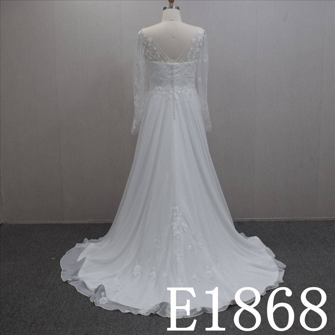 Special Design Long Sleeves Lace Flower A-line Hand Made wedding Dress